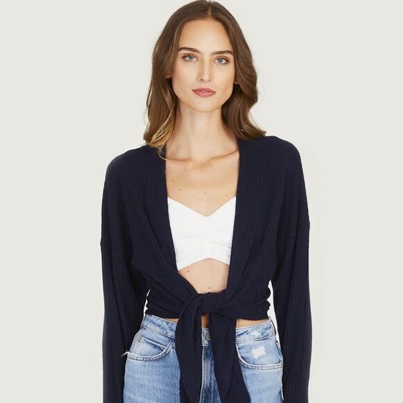 Autumn Cashmere 100% Cashmere Tie Front Rib Cardigan in XS NWT Retail: $330 - Picture 5 of 10